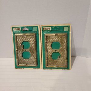 Vintage EDMAR Bamboo Weave Ornate Metal Single Gang Outlet Cover Wall Plate Set